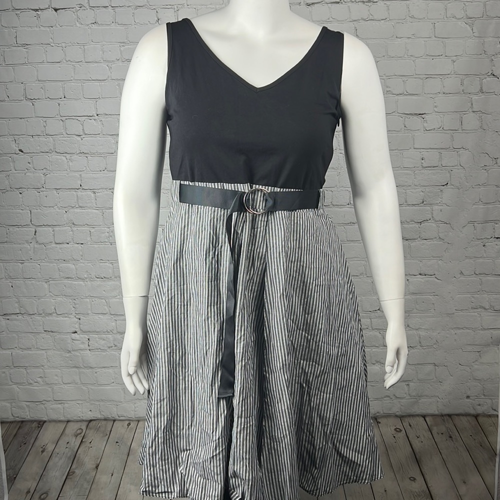 City Chic Black With Gray & White Stripe Dress (Dress Shirt Play) Plus Size 14 - Picture 2 of 8